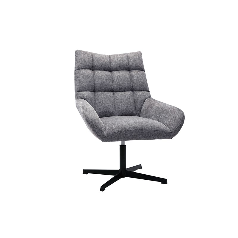 Miliboo - Fauteuil pivotant en tissu effet velours texuré gris et métal noir king