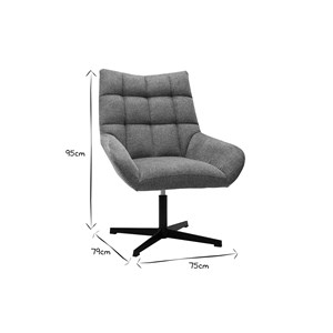 Fauteuil pivotant en tissu effet velours texuré gris et métal noir king