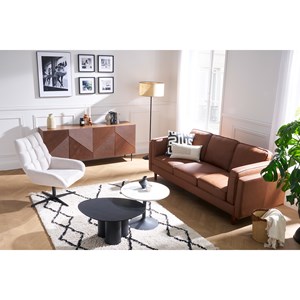 Fauteuil pivotant en tissu effet velours texuré beige et métal noir king