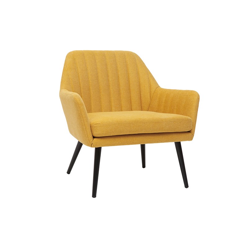 Fauteuil en tissu effet velours texturé jaune moutarde et métal noir gaston