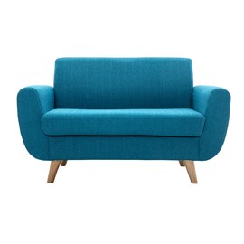 Canapé 2 places en tissu bleu canard et bois clair pure