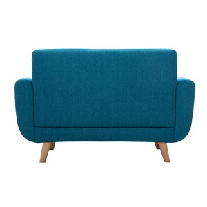 Canapé 2 places en tissu bleu canard et bois clair pure