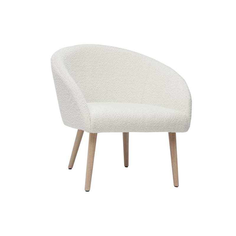 Miliboo - Fauteuil en tissu effet laine bouclée blanc cassé et bois clair olivia