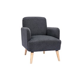 Fauteuil en tissu effet velours texturé gris foncé et bois clair isko