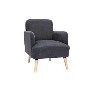Fauteuil en tissu effet velours texturé gris foncé et bois clair isko