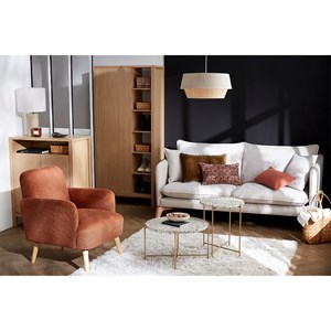 Fauteuil en tissu effet velours texturé gris foncé et bois clair isko