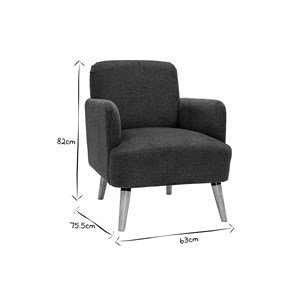 Fauteuil en tissu effet velours texturé gris foncé et bois clair isko
