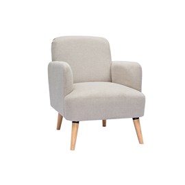 Fauteuil en tissu effet velours texturé beige et bois clair isko