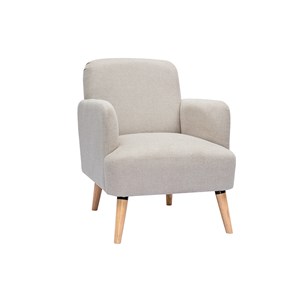 Fauteuil en tissu effet velours texturé beige et bois clair isko