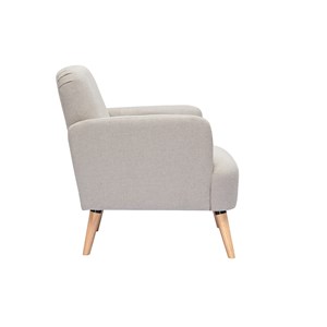 Fauteuil en tissu effet velours texturé beige et bois clair isko