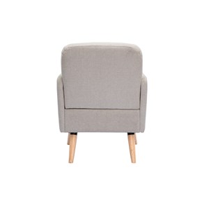 Fauteuil en tissu effet velours texturé beige et bois clair isko
