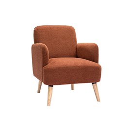 Fauteuil en tissu effet velours texturé terre brûlée et bois clair isko