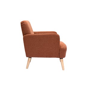 Fauteuil en tissu effet velours texturé terre brûlée et bois clair isko