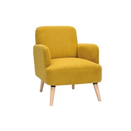 Fauteuil en tissu effet velours jaune moutarde et bois clair isko