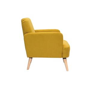 Fauteuil en tissu effet velours jaune moutarde et bois clair isko