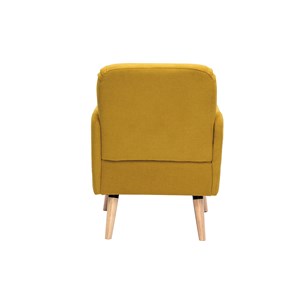 Fauteuil en tissu effet velours jaune moutarde et bois clair isko