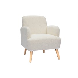 Fauteuil en tissu effet laine bouclée blanc cassé et bois clair isko