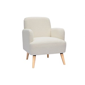 Fauteuil en tissu effet laine bouclée blanc cassé et bois clair isko
