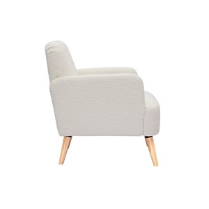 Fauteuil en tissu effet laine bouclée blanc cassé et bois clair isko