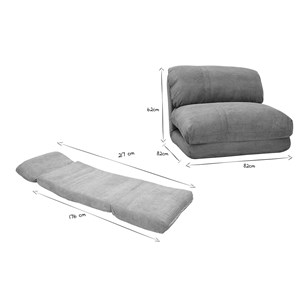 Chauffeuse 1 place convertible en tissu velours côtelé gris clair spencer