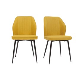 Chaises en tissu effet velours jaune moutarde et métal noir (lot de 2) fanette