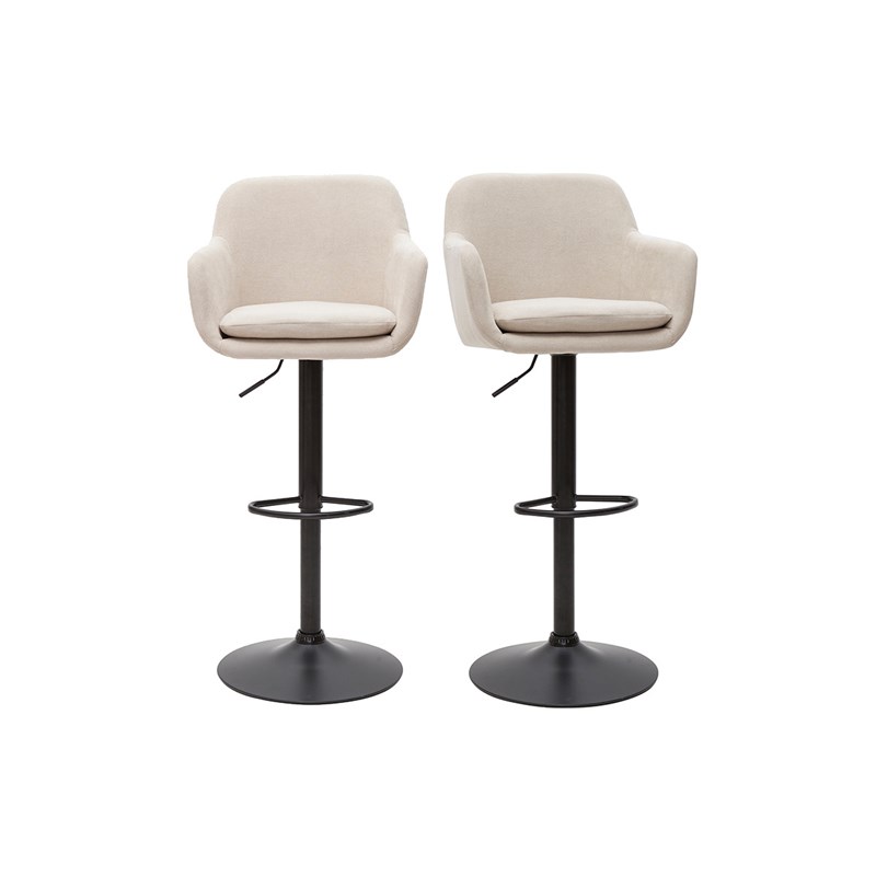 Tabourets de bar réglables tissu effet velours beige et métal (lot de 2) amika