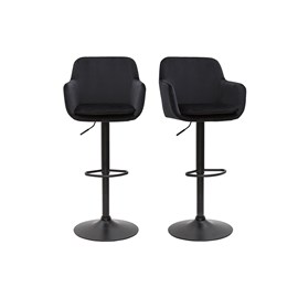 Tabourets de bar réglables en velours noir et métal (lot de 2) amika