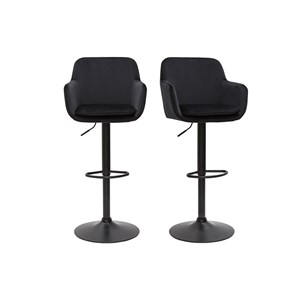 Tabourets de bar réglables en velours noir et métal (lot de 2) amika
