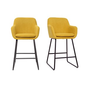 Tabourets de bar en tissu effet velours jaune moutarde h65 cm (lot de 2) amika
