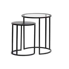 Tables d'appoint gigognes en verre trempé et métal noir tahl