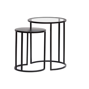 Tables d'appoint gigognes en verre trempé et métal noir tahl