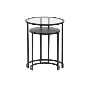 Tables d'appoint gigognes en verre trempé et métal noir tahl
