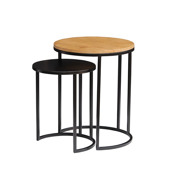 Tables d'appoint gigognes en bois manguier massif et métal noir tahl