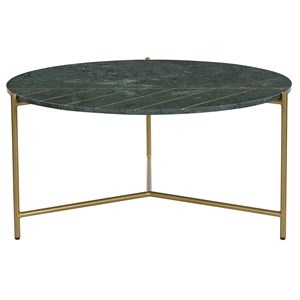 Table basse ronde en marbre vert et laiton d90 cm sillon