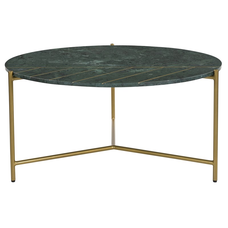 Table basse ronde en marbre vert et laiton d90 cm sillon