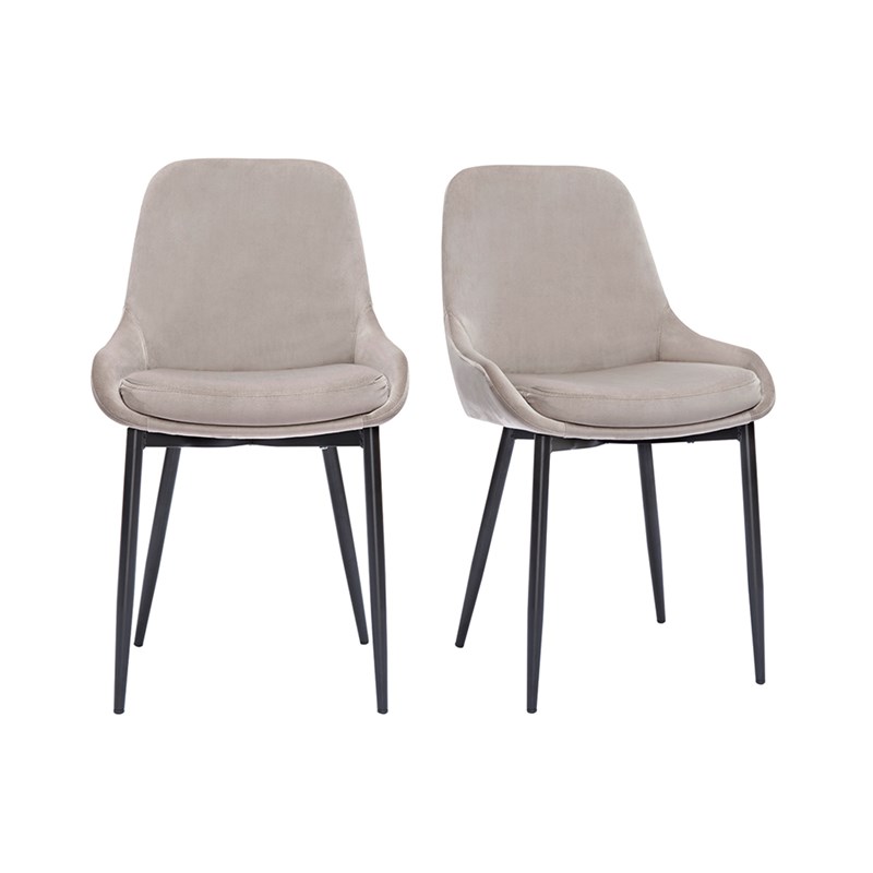 Chaises en tissu velours taupe et métal noir (lot de 2) holo