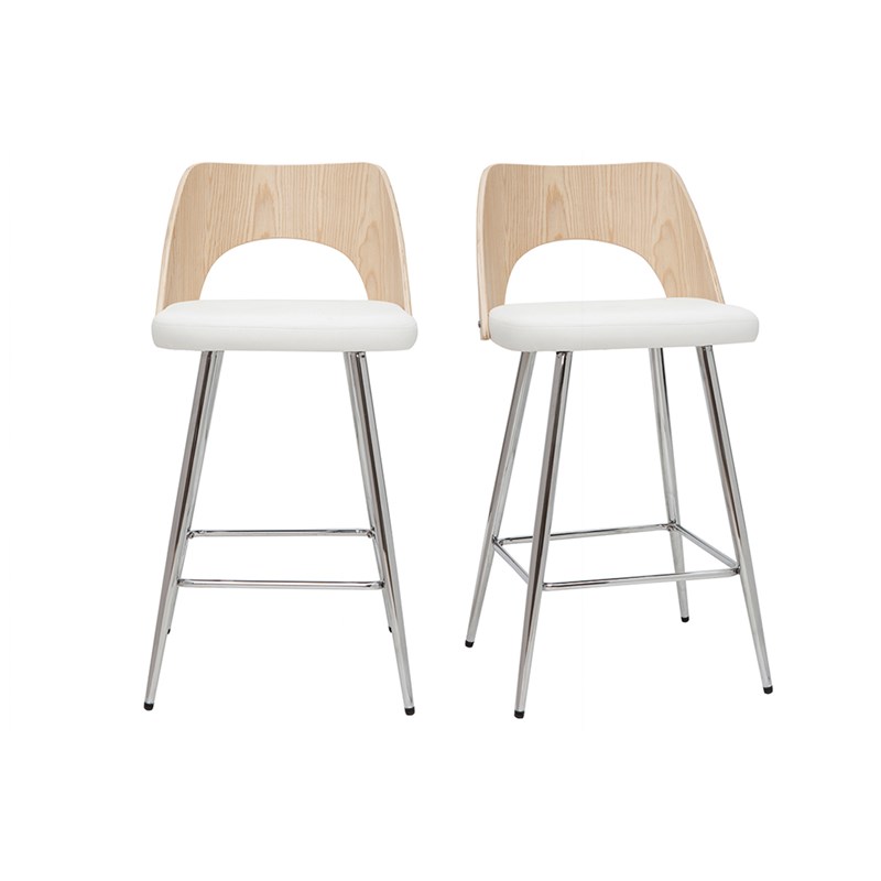 Tabourets de bar bois et blanc h66.5 (lot de 2) falcom