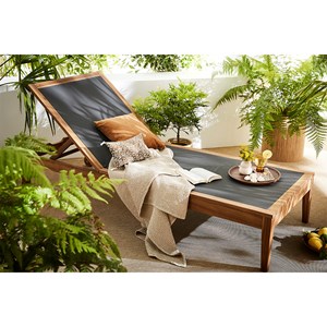 Bain de soleil gris foncé et bois massif naveen