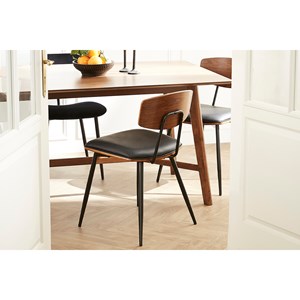 Chaises  en bois foncé noyer assises noires et métal noir (lot de 2) joline