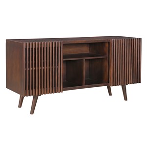 Buffet en manguier massif teinté bois foncé 2 portes coulissantes l140 cm alba