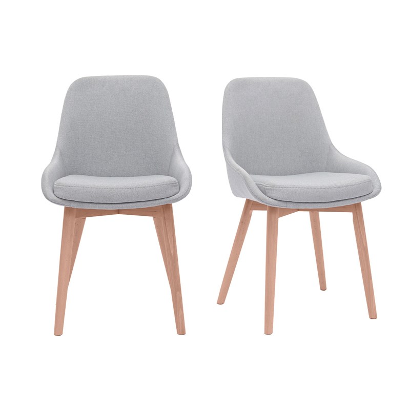 Chaises en tissu gris clair et bois clair massif (lot de 2) holo