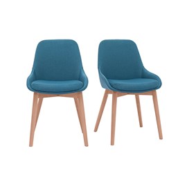 Chaises en tissu bleu canard et bois clair massif (lot de 2) holo