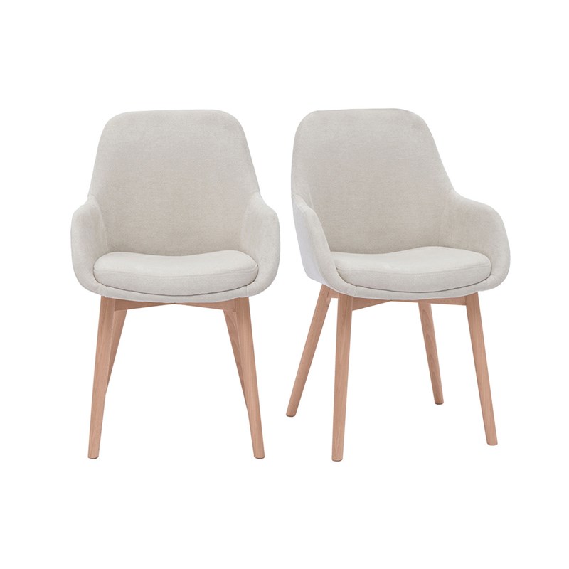 Fauteuils en tissu effet velours beige et bois clair massif (lot de 2) holo