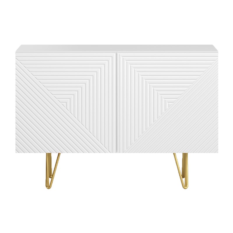 Buffet gravé blanc mat et métal doré 2 portes l107 cm ozen