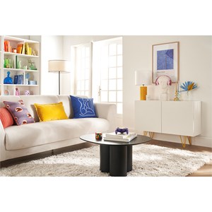 Buffet gravé blanc mat et métal doré 2 portes l107 cm ozen