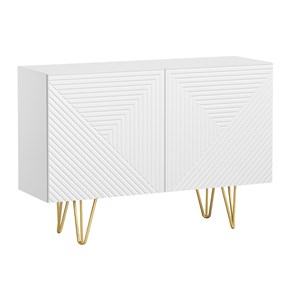 Buffet gravé blanc mat et métal doré 2 portes l107 cm ozen