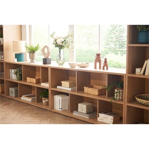 Bibliothèque basse finition bois blanc l140 cm epure