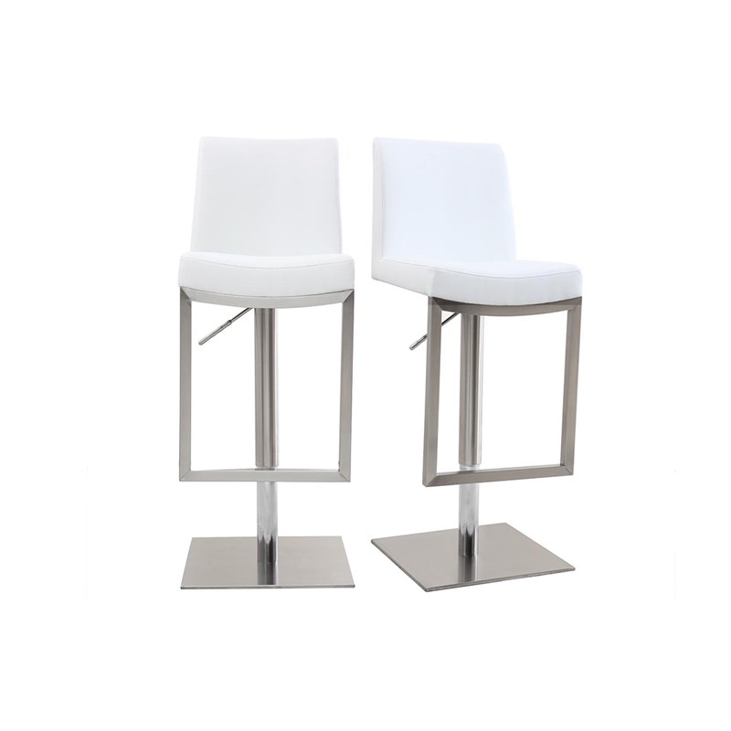 Tabourets de bar relevables blanc et acier chromé (lot de 2) kyle