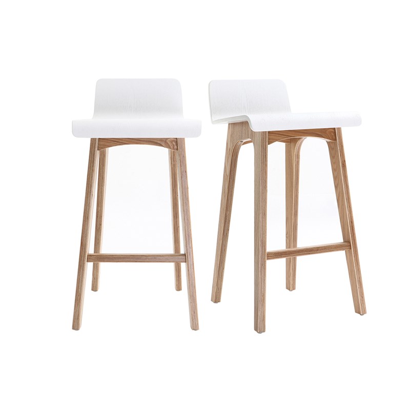 Tabourets de bar bois clair et blanc h65 cm (lot de 2) baltik