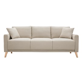 Canapé 3 places en tissu beige et bois clair munik